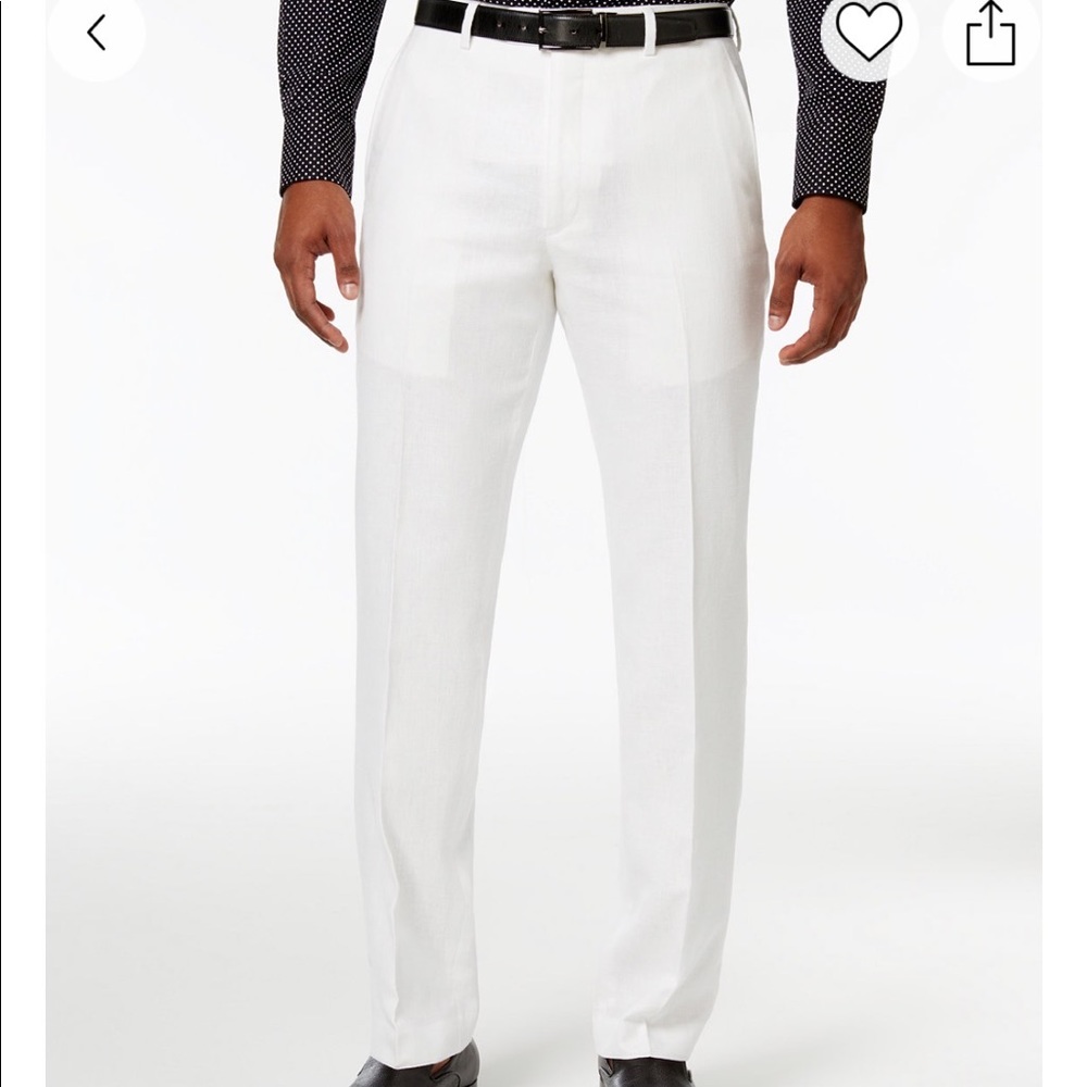 Men’s Classic-fit White Linen Dress Pants